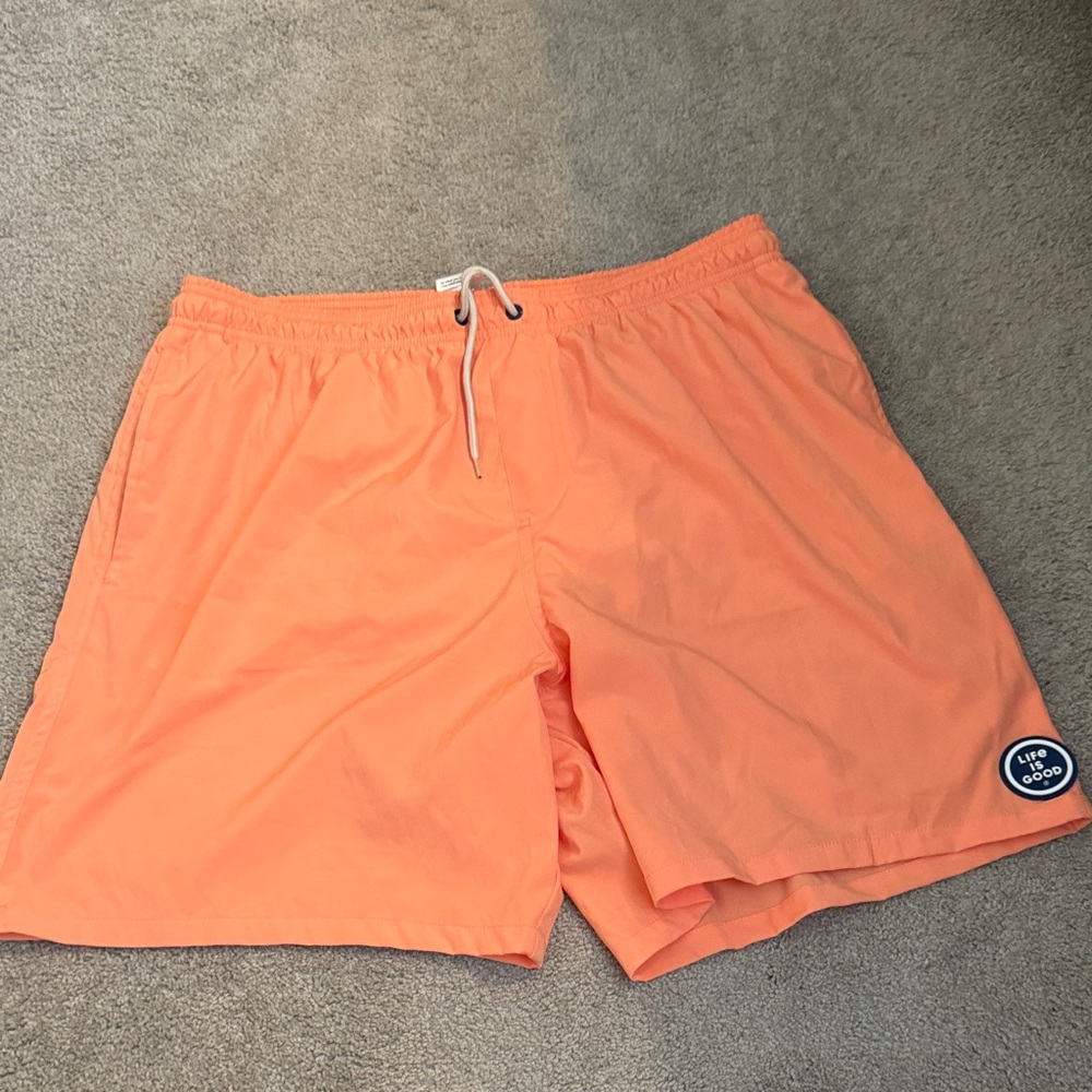 Life Is Good Men's Coral-Orange Swim Board Shorts